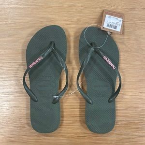 Brand New Olive Green & Pink Havaianas Flip Flops 7/8